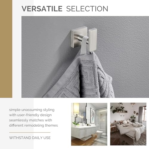 Angle Simple Towel Hook Brushed Nickel, Robe Coat Hand Towel Holder | Rustproof SUS304 Stainless Steel, Square Hook for Bathroom Shower Closet, Solid and Heavy Duty, Screws Mounted - color: Brushed Nickel