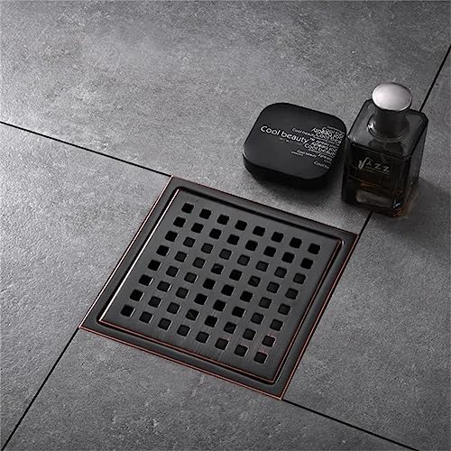 ELLO&ALLO 6 Inch Square Shower Floor Drain with Flange,Removable Quadrato Pattern Grate, SUS 304 Stainless Steel in Oil Rubbed Bronze - color: Oil Rubbed Bronze, size: 6 Inch Grid Cover