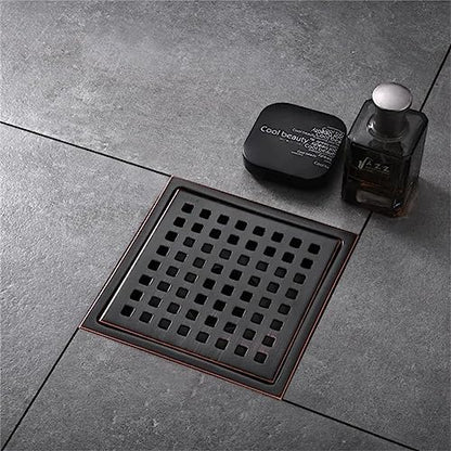 ELLO&ALLO 6 Inch Square Shower Floor Drain with Flange,Removable Quadrato Pattern Grate, SUS 304 Stainless Steel in Oil Rubbed Bronze - color: Oil Rubbed Bronze, size: 6 Inch Grid Cover