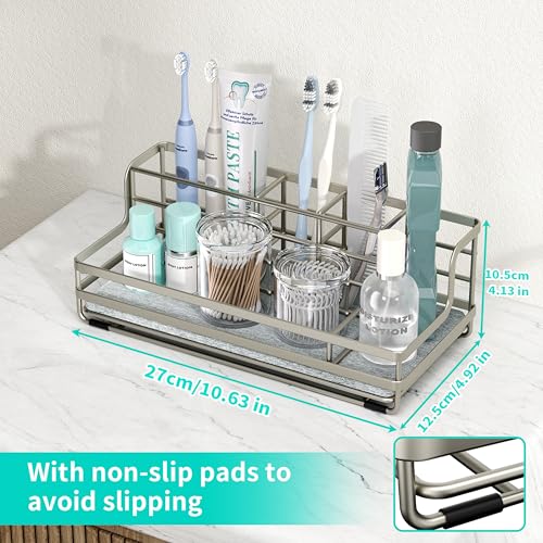 HapiRm Toothbrush Holders for Bathroom - 5 Partitions Bathroom Counter Organizer with Instant Drying Stone, Stainless Steel Countertop Storage Electric Toothbrush Toothpaste Holder - Brushed Nickel - color: Brushed Nickel