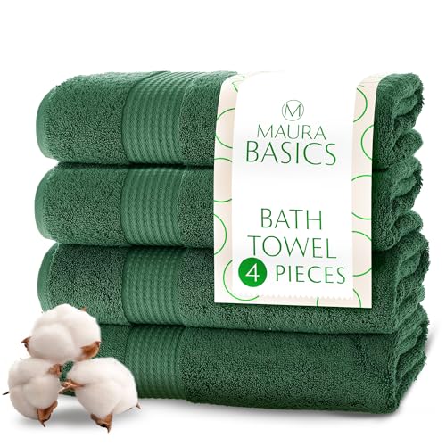 MAURA Basics Performance Bath Towels 100% Turkish Cotton with Hook Loops. Extra Large Luxury Absorbent Plush Towel Sets for Bathroom, Daily Use American Standard Size 27”x54”, Hunter Green - color: Midnight Green, size: Bath Towel (4-Pack)