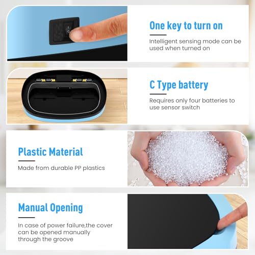 13 Gallon Automatic Kitchen Trash Can with Lid, Touchless Motion Sensor Garbage Can - Hygienic, Odor Control, Waterproof Waste Bin for Kitchen Bathroom Bedroom Office (50L), PP Plastic, Blue - color: Blue