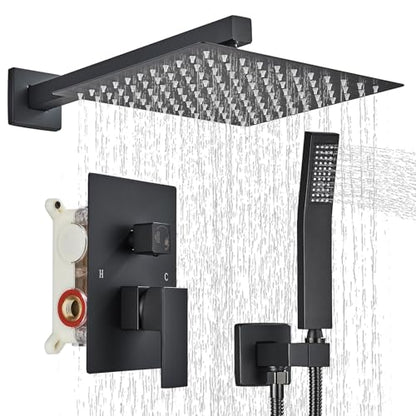 Shower Faucet 10 Inches Matte Black Shower System with Rainfall Shower Head and Handheld Spray Bathroom Luxury Rain Shower Faucet Set Complete Wall Mounted - color: Matte Black, size: Matte Black-10"