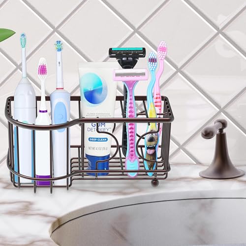 Simple Houseware Multi-Functional 6 Slots Toothbrush Holder, Bronze - color: Bronze, size: Freestanding