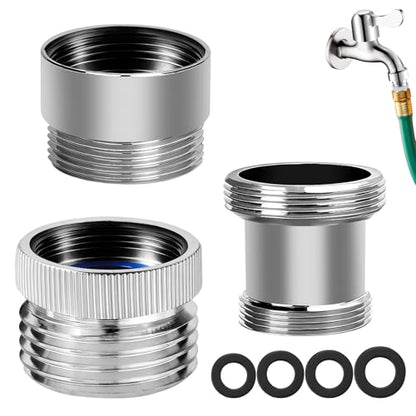 3Pcs Brass Faucet to Hose Adapter with Aerator, Sink Hose Adapter Set with Washers & Tape – Fits G1/2" Female, 55/64" Female, and 15/16" Male, Connects to 3/4" GHT Garden Hose - color: Silver