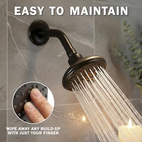 High Flow Shower Head - 2.5 GPM - Oil-Rubbed Bronze | 4 Inch Wall Mount Water Saving Bathroom Showerhead Nozzle For Boosting Low Pressure Showers With Adjustable Brass Ball Joint - color: Oil Rubbed Bronze