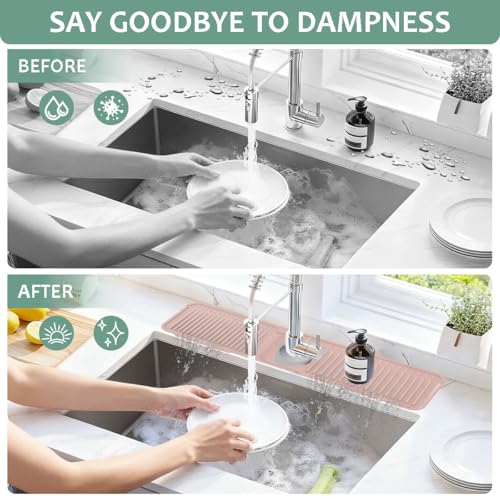 24 Inch Upgraded Draining Mat Folding faucet Mat for Bathroom Sink Splash Guard 7° Slope with Button Lock Water Draining Pad for Kitchen Bathroom Bar(Pink) - color: Pink