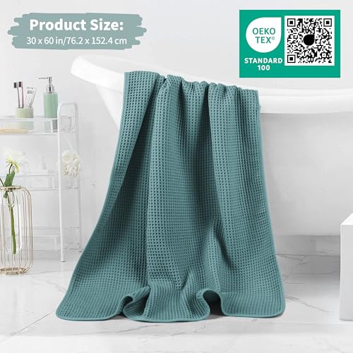 MICROFI New Microfiber Waffle Bath Towels, 2 Pieces, Oversized, Soft, Absorbent, Fast Drying, Lint Free 430 GSM (30''x60''/76cm x 152cm) - color: Green