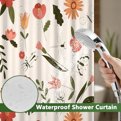 No Hook Shower Curtain with Liner, Floral Shower Curtain with Sheer Top Window and Weighted Hem, Summer Farmhouse Double Layers Waterproof Fabric Shower Curtains for Bathroom and Hotel, 71" W x 74" L - color: Lively Garden