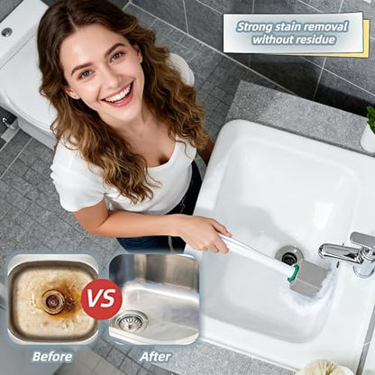 Pumice Toilet Brush Scrubber with 9.5” Handle - 1 Scrubber + 4 Pumice Stones - Remove Hard Water Stains, Rust & Lime from Toilet, Tub, Tile, Grill & Pool - No-Scratch, Easy Grip