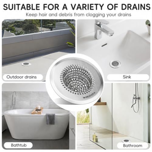 Shower Drain Hair Catcher, Patented Bathtub Drain Cover, Anti-Clog | Reversible Flip Clean, Fast Drainage, Anti-Slip Base, 304 Stainless Steel Chain Mail Mesh, 4.4" for Bathtub & Shower Drains - color: Silver