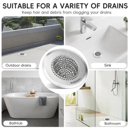 Shower Drain Hair Catcher, Patented Bathtub Drain Cover, Anti-Clog | Reversible Flip Clean, Fast Drainage, Anti-Slip Base, 304 Stainless Steel Chain Mail Mesh, 4.4" for Bathtub & Shower Drains - color: Silver