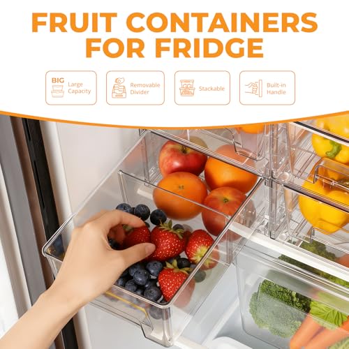 6 Pack Stackable Storage Drawers,Plastic Organizers Bins, Drawers Storage with Handles and Movable Dividers for Organization and Storage in Fridge,Bathroom, Pantry, Kitchen Cabinets, Under Sink - size: 6Pack 4.4"H-with Dividers