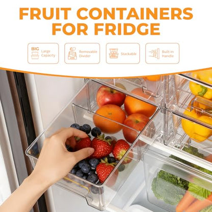 2 Pack Stackable Storage Drawers,Plastic Organizers Bins, Drawers Storage with Handles and Movable Dividers for Organization and Storage in Fridge,Bathroom, Pantry, Kitchen Cabinets, Under Sink - size: 2Pack 4.4"H-with Dividers