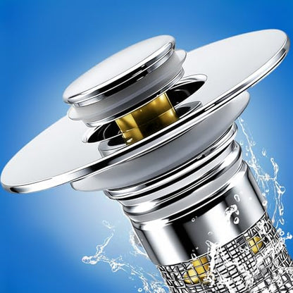 Bathroom Sink Drain Strainer, Pop-up Sink Drain Strainer with Removable Strainer Basket Hair Catcher, Bathroom Sink Stopper,2 Packs