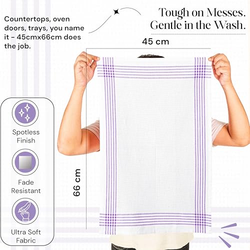 Lavender and White Kitchen Towels 5 Pack, 16x26 Inch, 100% Cotton Waffle Weave, Super Absorbent, Quick Dry, Soft & Durable Dish Towels for Drying, Cooking, Cleaning Tasks - color: Lavender, White, style: 5 Pack