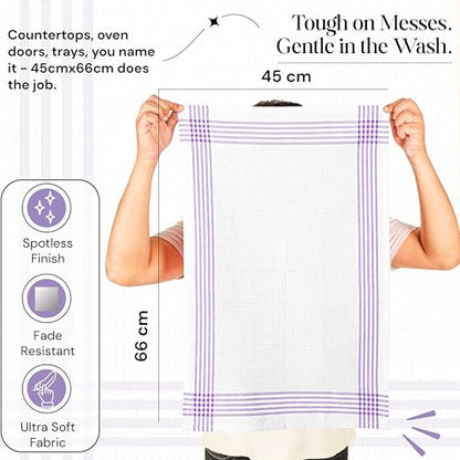 Lavender and White Kitchen Towels 5 Pack, 16x26 Inch, 100% Cotton Waffle Weave, Super Absorbent, Quick Dry, Soft & Durable Dish Towels for Drying, Cooking, Cleaning Tasks - color: Lavender, White, style: 5 Pack