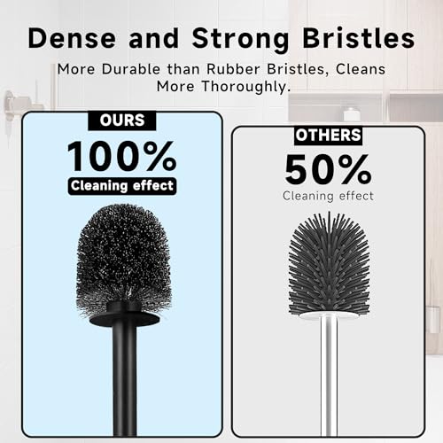 Toilet Brush and Holder Set, 2 Pack Toilet Bowl Brush with Long Non-Slip Handle, Deep Toilet Cleaner Brush, Toilet Scrubber, Black