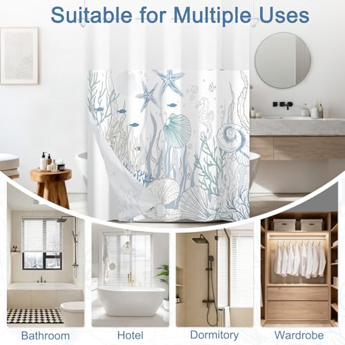 No Hook Shower Curtain Set with Detachable Snap in Liner, Waterproof Summer Shower Curtain with Ventilation Top Window and Weighted Hem, Ocean Theme Coastal Shower Curtains for Bathroom, 71x74 Inches - color: Calm Ocean
