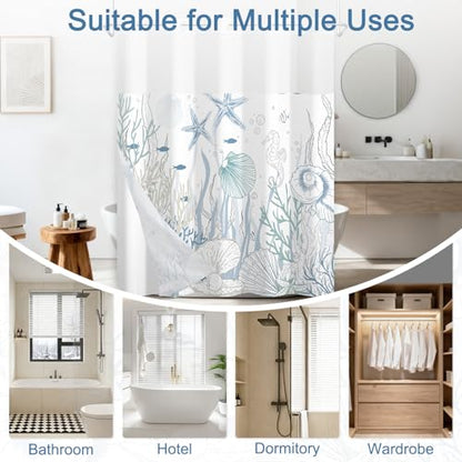No Hook Shower Curtain Set with Detachable Snap in Liner, Waterproof Summer Shower Curtain with Ventilation Top Window and Weighted Hem, Ocean Theme Coastal Shower Curtains for Bathroom, 71x74 Inches - color: Calm Ocean
