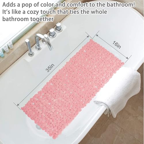 SONGZIMING Pebble Bath Mat for Bathtub to Anti Slip Bathtub Mat in Shower with 16 Inches by 35 Inches (Pink) - color: Pink