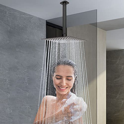 NearMoon Rain Shower Head With Shower Arm, Ceiling Mount Square Shower, Stainless Steel Ceiling Rainfall Showerhead- Waterfall Full Body Coverage (8 Inch, Matte Black) - color: Matte Black, size: 8 Inch