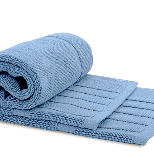 White Classic Luxury Bath Mat Floor Towel Set - Absorbent Cotton Hotel Spa Shower/Bathtub Mats [Not a Bathroom Rug] 22"x34" | 2 Pack | Light Blue - color: 13: Light Blue