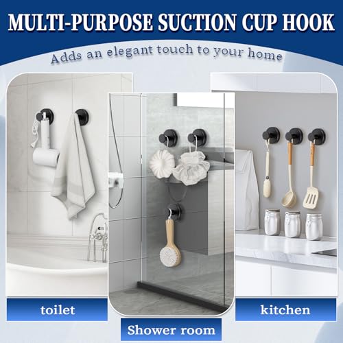 Suction Cup Hooks No Drill Stainless Steel Shower Hooks Towel Hook Heavy Duty on Smooth and Non-Porous Surfaces in Bathrooms Kitchen Bedroom (2, Matte Black) - color: Matte Black