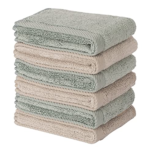 Mother-Earth 6-Pack Bath Washcloths 12"x12" - Soft and Absorbent Face Towels, Quick-Drying Wash Cloths for Sensitive Skin, Premium Quality for Daily Use (Olive-brow) - color: Olive-brow