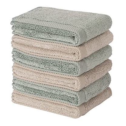 Mother-Earth 6-Pack Bath Washcloths 12"x12" - Soft and Absorbent Face Towels, Quick-Drying Wash Cloths for Sensitive Skin, Premium Quality for Daily Use (Olive-brow) - color: Olive-brow
