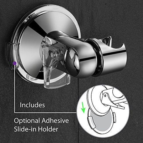 HotelSpa Universal Angle-Adjustable Hand Shower Wall Bracket for Easy Reach/Perfect Angle Fits Any Shower! Patented Push-Lock Provides Superior Suction Power. Self-Adhesive Slide-in Holder Included