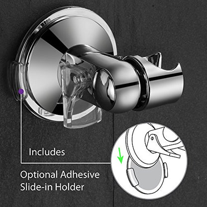 HotelSpa Universal Angle-Adjustable Hand Shower Wall Bracket for Easy Reach/Perfect Angle Fits Any Shower! Patented Push-Lock Provides Superior Suction Power. Self-Adhesive Slide-in Holder Included