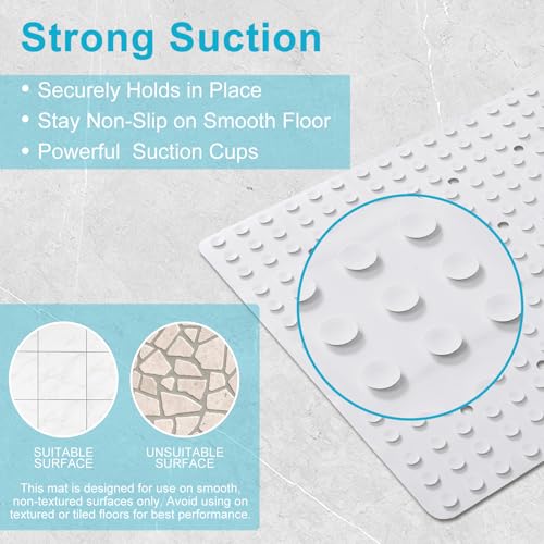 Webos Non-Slip Bath Mat for Tub & Shower：Silicone Foldable Bathtub Mat with Strong Suction Cups, Quick Drain Holes, Machine Washable Extra Large Bathroom Mats 35.8" x 17.7", White - color: White, size: 35.8" x 17.7" (Rectangular)