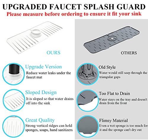 YATOISUR Sink Splash Guard 14.4” x 5.4” - Sink Faucet Mat with Faucet Water Catcher Mat & Soap Dish & Sponge Holder 3 in 1 - Silicone Faucet Handle Drip Catcher Tray for Kitchen RV & Bar Faucet, White - color: White