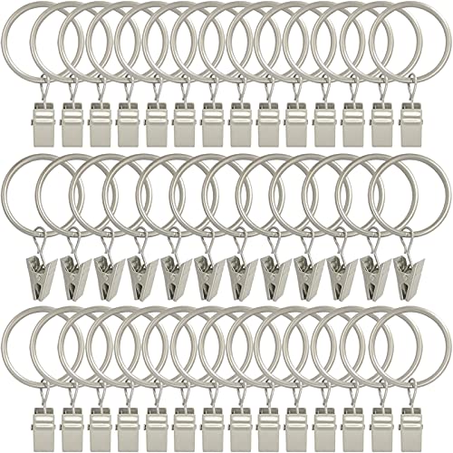 40 Pack Curtain Rings with Clips, Drapery Clips with Rings, Drapes Rings 1.26 in Interior Diameter, Fits up to 1 in Curtain Rod, Matte Silver - color: Matte Silver, size: 1.26" I D 40 Pack