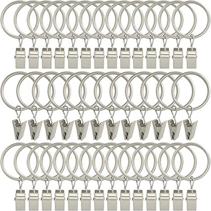 40 Pack Curtain Rings with Clips, Drapery Clips with Rings, Drapes Rings 1.26 in Interior Diameter, Fits up to 1 in Curtain Rod, Matte Silver - color: Matte Silver, size: 1.26" I D 40 Pack