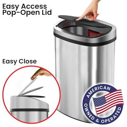 iTouchless Push-Top Lid 13 Gallon Trash Can with Odor Control System – Stainless Steel Garbage Bin, Press-Top Soft-Close Spring Lid, Fingerprint-Resistant for Kitchen, Home Office, Restroom, Business - color: Silver 13 Gal, Black Push Top Lid