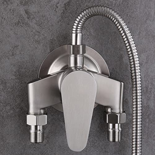 SUS 304 Stainless Steel Exposed Shower Faucet with Control Valve Switch Tap for Cold and Hot Water, Wall Mount Bathroom Shower Mixer