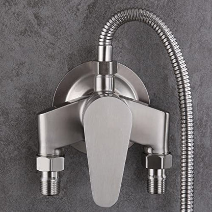 SUS 304 Stainless Steel Exposed Shower Faucet with Control Valve Switch Tap for Cold and Hot Water, Wall Mount Bathroom Shower Mixer