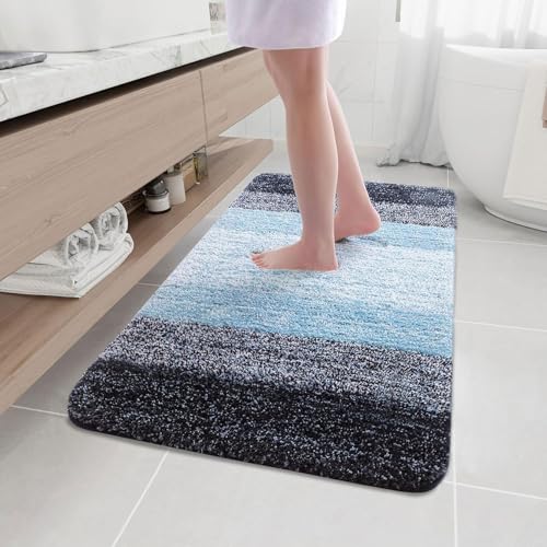 Arotive Microfiber Bathroom Rugs, Shaggy Soft and Absorbent Bath Rug, Thick Plush Machine Washable Dry Bath Mats for Bathroom, Tub and Shower, 40x32, Blue, Rectangular - color: Blue, size: 40" X 32"