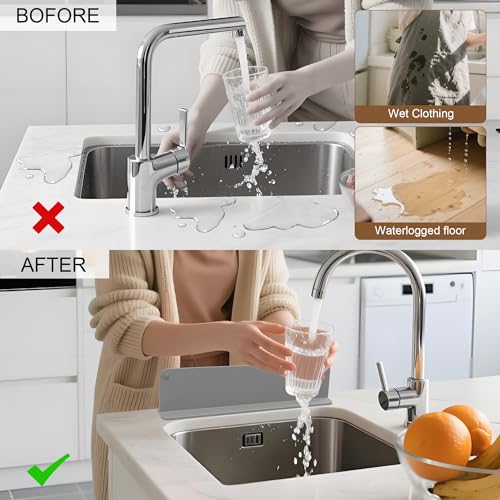 Mofason Silicone Sink Splash Guard for Kitchen Sink Water Splash Guard Grey | 17.3"x4.1" in splash guard for kitchen counter sink area behind faucet with suction cup, sink backsplash guard for front edge - color: Gray
