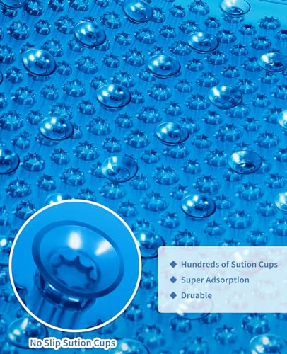 Yolife Shower Foot Scrubber Mat, Anti-Slip Bath Mat with Scrub Bristles, Soft Shower Foot Massager with Strong Suction Cups for Soothe Achy Feet, 25.6" x 13.4" - color: Dark Blue, size: 25.6" x 13.4" (Rectangular)