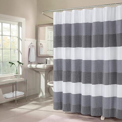 Dainty Home Ombre Waffle Weave Shower Curtain 70 x 72 Black Textured Fabric Shower Curtain, Hotel Style Waffle Weave Bathroom Curtain, Water Resistant Polyester Ombre Shower Curtain - color: Textured Black