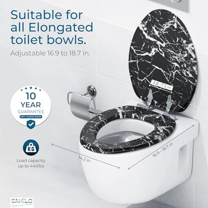 SANILO Wooden Toilet Seat with Soft Close [ELONGATED] - Decorative, Quiet & Slow Close Molded Wood Seat - With Strong Bumpers & Hinges - Adjustable Fit - Marble Black - color: Marble Black