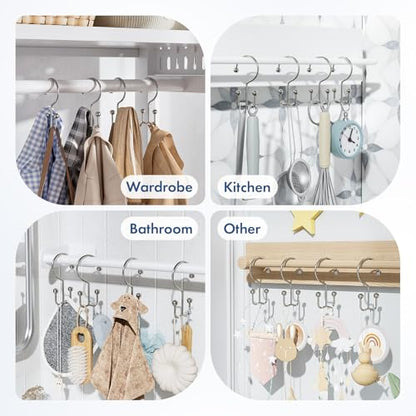 Bathway Shower Curtain Hooks Nickel Shower Curtain Rings, 12 Pcs Double Hook Shower Curtain Hooks Rings Shower Curtain Hangers Rust Proof, Metal Shower Hooks for Bathroom Shower Curtain Rod - color: Nickel, style: Minimalist