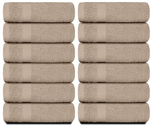 White Classic Luxury Cotton Washcloths 13x13 Inch - 650 GSM Turkish Cotton | Hotel, Spa, Bathroom Face Towel | 12 Pack, Taupe - color: 09: Taupe