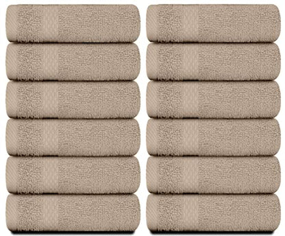 White Classic Luxury Cotton Washcloths 13x13 Inch - 650 GSM Turkish Cotton | Hotel, Spa, Bathroom Face Towel | 12 Pack, Taupe - color: 09: Taupe