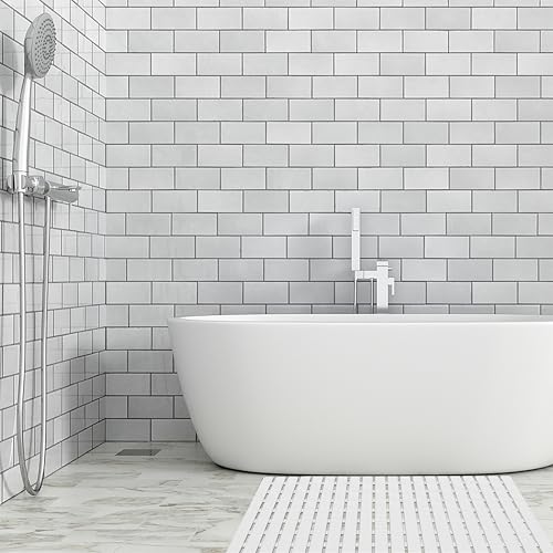BEMISO Shower Mat Non Slip Bathtub Mat with Suction Cups and Drain Holes 27.5 x15.7 Inch Bath Mat for Tub & Shower.Easy Dry,Easy to Cut,Eco-Friendly - color: White, size: 27.5 x 15.7 inches