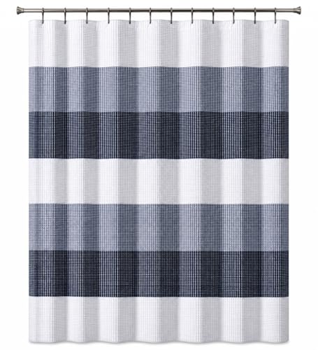 Dainty Home Ombre Waffle Weave Shower Curtain (Navy) - color: Textured Navy Blue