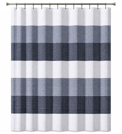 Dainty Home Ombre Waffle Weave Shower Curtain (Navy) - color: Textured Navy Blue